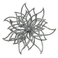 Kerstboomversiering Kerstster - 14 cm - zilver glitter - op clip