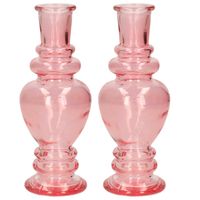 Kaarsen kandelaar Venice - 2x - gekleurd glas - helder roze - D5,7 x H15 cm - kaars kandelaars - thumbnail