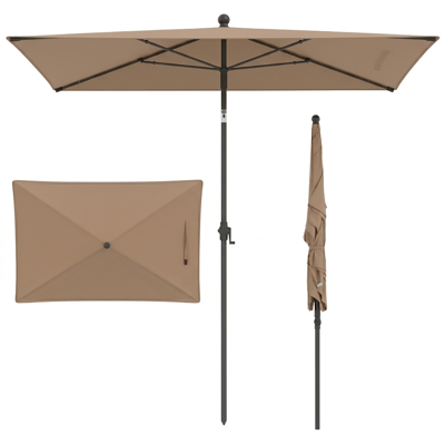 Zonnescherm Balkon 210 x 140 cm Balkonparasol Rechthoekig Tuinparasol aan Beide Zijden 30° Kantelbaar-Bruin