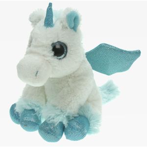 Pluche knuffel dieren Unicorn/eenhoorn wit/blauw van 20 cm   -