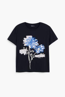 Bloemen T-shirt met koord - BLACK - L