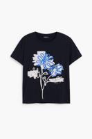 Bloemen T-shirt met koord - BLACK - M