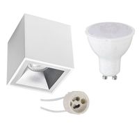 Opbouwspot Set - Aigi - Pragmi Cliron Pro - GU10 Fitting - Opbouw Vierkant - Mat Wit/Zilver - 8W - Helder/Koud Wit 6400K - Verdiept - 90mm