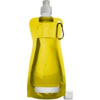 Waterfles/drinkfles opvouwbaar - geel - kunststof - 420 ml - schroefdop - karabijnhaak - Drinkflessen