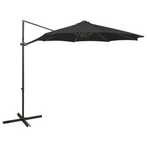 VidaXL Zweefparasol met paal en led-verlichting 300 cm zwart