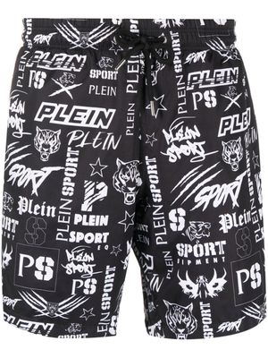 Plein Sport short de bain à logo imprimé - Noir