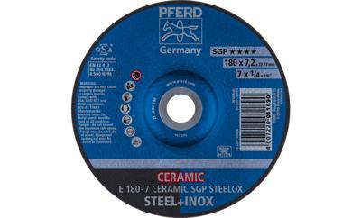 PFERD 62217300 E 180-7 CERAMIC SGP STEELOX Afbraamschijf gebogen Diameter 180 mm Boordiameter 22.23 mm RVS, Staal 10 stuk(s)