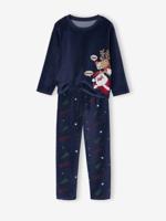 Kerst pyjama jongen met print, gestreepte broek marineblauw