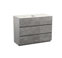 Storke Edge staand badmeubel 110 x 52 cm beton donkergrijs met Mata asymmetrisch linkse wastafel in mat witte solid surface