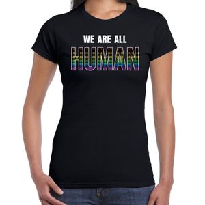 We are all human LHBT t-shirt  zwart voor dames regenboog kleding / outfit 2XL  -