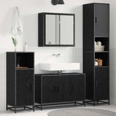 Badkamermeubelset met opslag 3 pcs Zwart eiken 90 x 33 x 60 cm