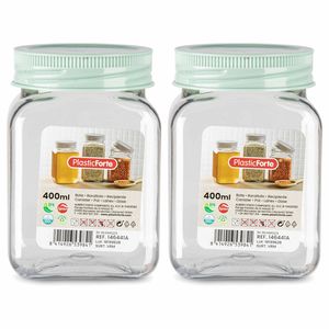 Voorraadpot/bewaarpot - 2x - 400 ml - kunststof - mint groen - B7 x H11 cm - Voorraadpot