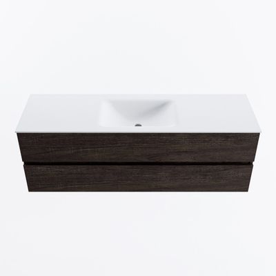 MONDIAZ VICA 150cm badmeubel onderkast Dark Brown 2 lades. Wastafel CLOUD midden 1 kraangat, kleur Talc.