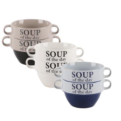 Bellatio Design Soepkommen - 6x - Soup of the day - keramiek - D12 x H8 cm - kleurenmix Bellatio Design Soepkommen - 6x - Soup of the day - keramiek - D12 x H8 cm - kleurenmix