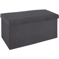 Poef/hocker - opbergbox - donkergrijs - kunststof/mdf - 76 x 38 x 38 cm - opvouwbaar