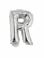 Folieballon zilver letter 'R' met rietje