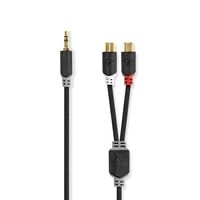 Stereo audiokabel | 3,5 mm male - 2x RCA female | 0,2 m | Antraciet - thumbnail