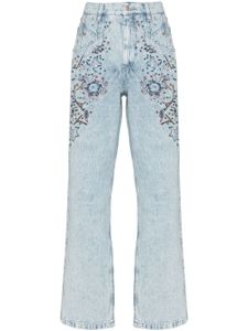 ISABEL MARANT jean droit à fleurs brodées - Bleu