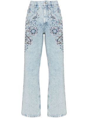 ISABEL MARANT jean droit à fleurs brodées - Bleu