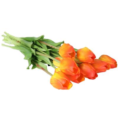 Kunst tulpen boeket Sally - 7x stuks - oranje - real touch - 47 cm - kunst zijdebloemen