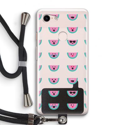 Smiley watermeloenprint: Pixel 3 Transparant Hoesje met koord