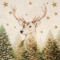20x Beige kerst thema servetten met rendier 33 x 33 cm - thumbnail