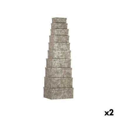 Set van opstapelbare opbergboxen Strepen Antraciet Karton (2 Stuks)