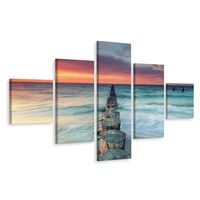 Schilderij - Prachtige zonsondergang over de zee, 5 luik, premium print