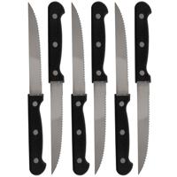 Excellent Houseware scherpe Steakmessen - 12x stuks - RVS - 21,5 cm - bestek - zwart/zilver