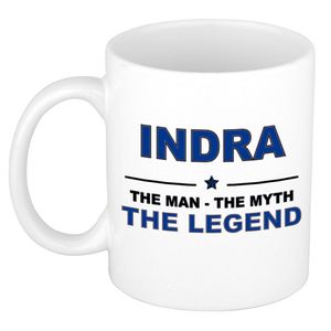 Naam cadeau mok/ beker Indra The man, The myth the legend 300 ml - Naam mokken