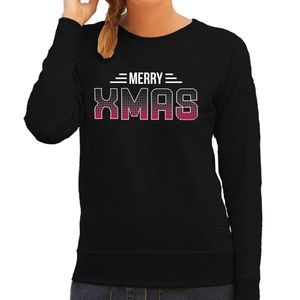 Merry Xmas disco foute Kerstsweater / Kersttrui zwart voor dames