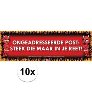 10x Sticky Devil stickers tekst Ongewenste post: steek die maar in je reet!