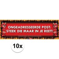 10x Sticky Devil stickers tekst Ongewenste post: steek die maar in je reet!