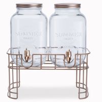 Dubbele drankdispenser/limonade/sap dispenser op onderstel - glas - 2x 3.5 Liter