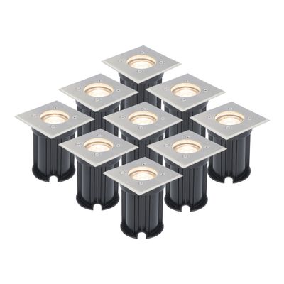 HOFTRONIC™ Set van 9 grondspots RVS vierkant 2700K GU10 IP65 waterdicht 3 jaar garantie dimbaar