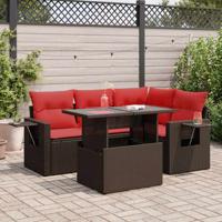 5-delige Loungeset met kussens poly rattan acacia grijs