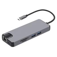 8 in 1 type-C naar HDMI + USB 3 0 + USB 3 0 + type-C + LAN + VGA + TF/SD-kaartlezer adapter (grijs)