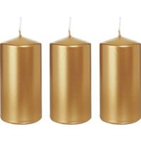 Cilinderkaars/stompkaars - 3x - goud - 6 x 12 cm - 40 branduren