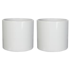 Mica Decorations Bloempot - 2x stuks - wit - glans - keramiek - 32 x 31 cm - plantenpotten
