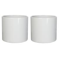 Mica Decorations Bloempot - 2x stuks - wit - glans - keramiek - 32 x 31 cm - plantenpotten