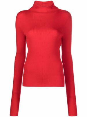 Jil Sander hoodie en maille nervurée - Rouge