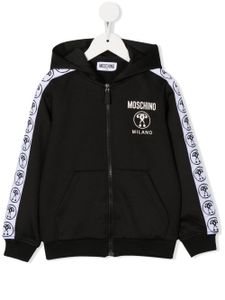 Moschino Kids hoodie zippé à bande logo - Noir