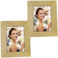 2x stuks houten fotolijstje goud met glitters geschikt voor een foto van 13 x 18 cm - Fotolijsten - thumbnail