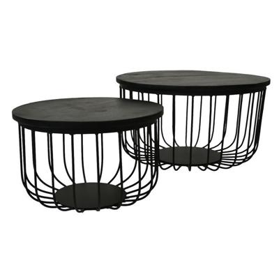 Salontafel Maden - ø60x33/ø45x30 cm - Zwart - Mangohout/ijzer - Set van 2