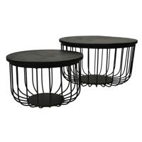 Salontafel Maden - ø60x33/ø45x30 cm - Zwart - Mangohout/ijzer - Set van 2