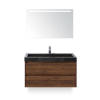 Dante Badmeubelset 100 cm - Walnoot - Wastafel Hardsteen Wit Lucca - met Sence Spiegel