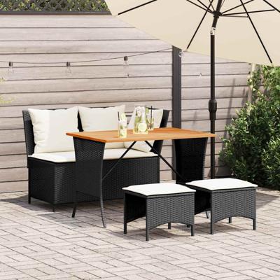 4-delige Tuinset met kussens poly rattan zwart