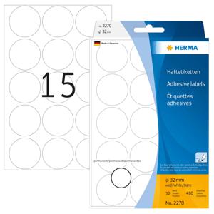 Herma 2270 Etiketten Ø 32 mm Papier Wit 480 stuk(s) Permanent hechtend Etiketten voor markeringspunten