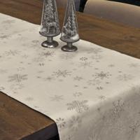 Unique Living tafellopers - 2x - zilver - sneeuwvlokken - 150 x 45 cm - polyester