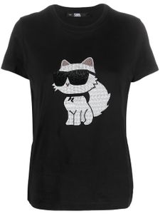 Karl Lagerfeld t-shirt Ikon Choupette à ornements strassés - Noir